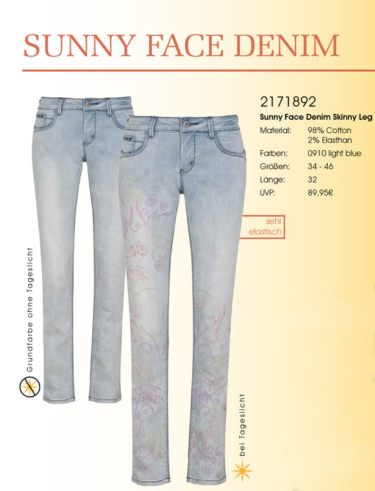 Sunny Face Denim Flower Print Skinny
